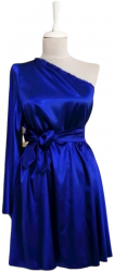 Rochie scurta din satin cu un umar gol albastru regal - ACD204001 - 23h Events 