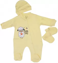 Set 3 piese salopeta cu maneca lunga caciula si manusi pentru copii Little Life DL128-56 Galben