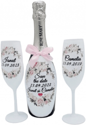 Set Save The Date sticla vin spumant si pahare decorate manual - FEIS210005 - 23h Events 