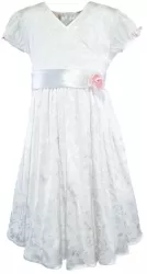Rochie eleganta cu maneca scurta si cordon pentru fete Mini Junior RE234534 Alb 