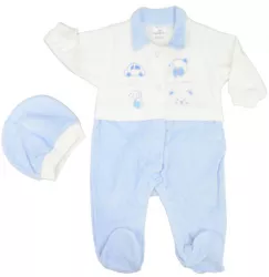 Set 2 piese salopeta cu maneca lunga si caciula pentru baieti Bebelinna 1292-1 Albastru 
