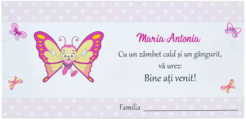 Plic de dar botez personalizat cu nume Fluture roz - MIBC203059 - 23h Events 