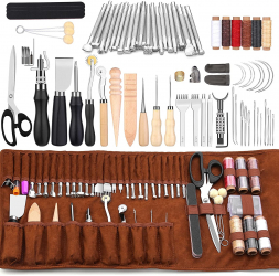 Set profesional de prelucrare a pielii 72 de piese cu stampile perforatoare scule marochinarie cu husa din piele 