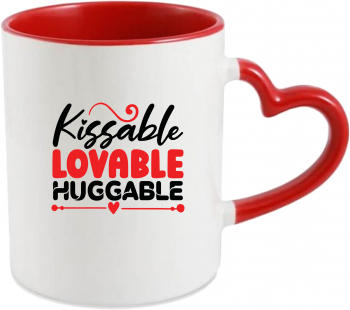 Cana personalizata pentru Valentines Day Kissable Lovable Huggable 