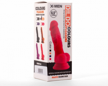 Dildo cu testicule - si ventuza X-Men Colours Pleasure 1 culoarea Pielii lungime 16.5 cm diametru 3.5 cm 