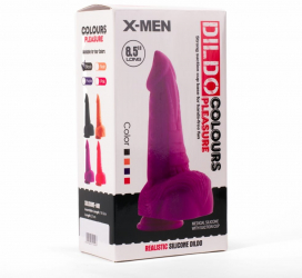 Dildo cu testicule - si ventuza X-Men Colours Pleasure 5 Negru lungime 21.6 cm diametru 5.6 cm 