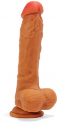 Dildo cu testicule - si ventuza X-Men Dual Layered Maro lungime 21.3 cm diametru 4 cm 