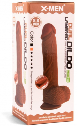 Dildo cu testicule - si ventuza X-Men Dual Layered Maro lungime 22.3 cm diametru 4 cm 