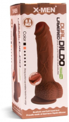 Dildo cu testicule - si ventuza X-Men Dual Layered Maro lungime 22.3 cm diametru 5 cm 