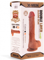 Dildo cu testicule - si ventuza X-Men inch Double Layer Maro lungime 21 cm diametru 4 cm 
