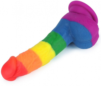 Dildo cu testicule - si ventuza X-Men Prider Multicolor lungime 20.5 cm diametru 4 cm