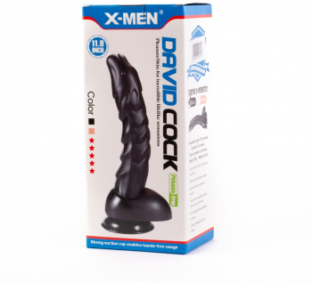 Dildo cu ventuza - cu testicule X-Men David Cock Negru lungime 28 cm diametru 5 cm 