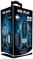 Dop Anal Mr. Play Rotation Beads Anal Plug Voluptas Negru grosime 3.55 cm lungime 13 cm cu ventuza - telecomanda - vibratii 