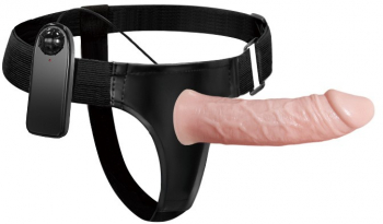 Strap On unisex Dildo Inclus Voluptas Ultra cu Vibratii culoarea Pielii 15.5 cm