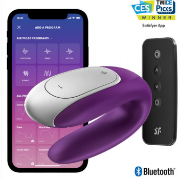 Vibrator Clitoris Double Fun stimulare punctul G telecomanda Aplicatie Telefon Satisfyer 4.2 grosime 9.3 cm lungime Violet 