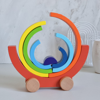 Masina curcubeu stivuitor din lemn constructie puzzle 3 ani + 