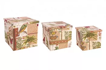 Set 3 cutii depozitare Botanic 40x40x39 cm 35x35x34 cm 30x30x29 cm 