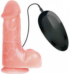 Vibrator realistic Voluptas Baile Barbara cu testicule - cu ventuza - telecomanda grosime 4.4 cm lungime 17.5 cm 