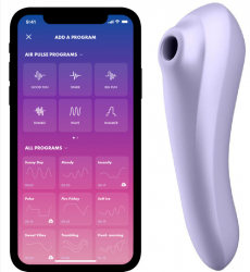 Vibrator Satisfyer Dual Pleasure Mauve stimulare clitoris - punctul G - aplicatie SmartPhone grosime 4.9 cm lungime 17.9 cm 