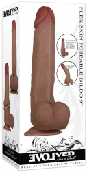 Dildo Evolved cu testicule - si ventuza FLEXSKIN POSEABLE DARK lungime 22.8 cm diametru 4.6 cm