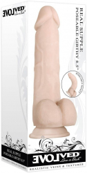 Dildo Evolved cu testicule - si ventuza REAL SUPPLE POSEABLE GIRTHY lungime 21.6 cm diametru 5 cm 