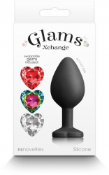Dop Anal NS Toys Glams Xchange Heart Medium Negru - Rosu - Transparent - Multicolor grosime 3.5 cm lungime 8.1 cm 