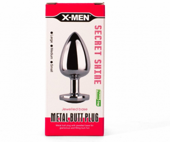 Dop Anal X-Men Secret Shade Metal Butt Plug Red L Rosu - Argintiu grosime 4.1 cm lungime 9.5 cm 