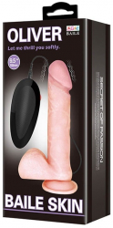 Vibrator realistic Baile Skin Oliver 1 Voluptas cu testicule - cu ventuza - telecomanda lungime 19.5 cm grosime 4.4 cm 