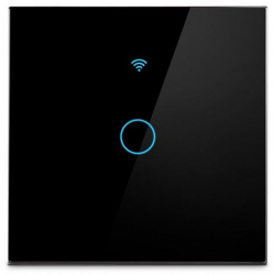 Intrerupator inteligent cu touch Tuya Life Smart Wi-Fi RF433 cu sau fara nul 1 canal 10A Sticla securizata compatibil Negru 