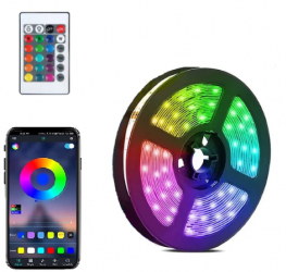 Banda LED RGB de 5 metri cu Telecomanda Control prin Aplicatie Lumina Multicolora Schimbare Culori Dupa Ritmul Muzicii si Control Vocal