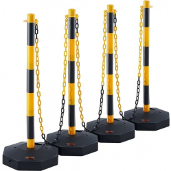 Set 4 stalpi delimitare Inaltime reglabila cu lant Vevor Galben/Negru Lungime lant 2.5x4 m Inaltime 86 cm 