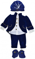 Costum elegant din catifea 5 piese pentru baieti Mini Junior 240124-74 Bleumarin 