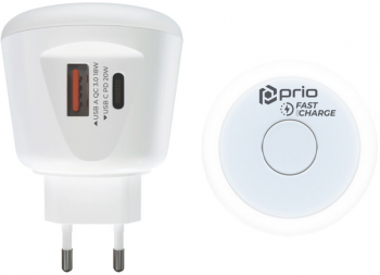 Incarcator de perete 20W PD USB C + QC 3.0 USB A Lumina de noapte alba L316