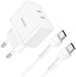 Incarcator de Retea 2x Type-C 35W + Cablu Type-C la Type-C I44 Alba 