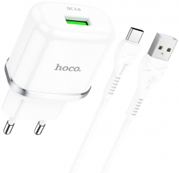 Incarcator priza USB-A 18W 3A + Cablu Type-C 1m I48 Alba 