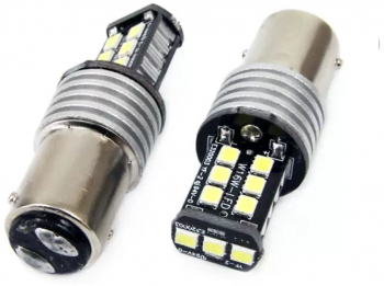 Set becuri auto LED CANBUS P21/5W BA15D 15 SMD 7.5W Alb 12/24V 
