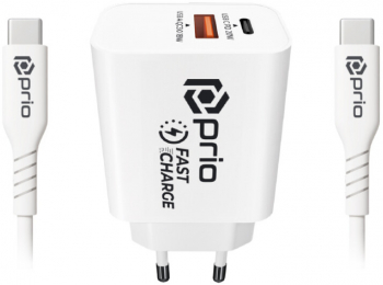 Set de incarcare si transfer de date prio incarcator de 20 W + cablu USB C - USB C alb L162 