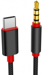 Adaptor audio conector Type-C la Jack 3.5 mm lungime 1 metru Negru si Rosu 
