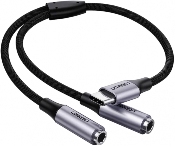 Adaptor audio USB Type-C la 2 x Jack-mama 3.5 mm Argintiu 
