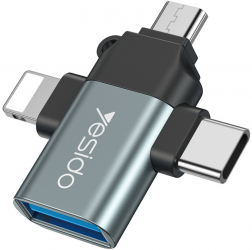 Adaptor OTG USB 3.0 la Lightning Micro-USB Type-C 480Mbps S489 Yesido GS15 S489 Black 