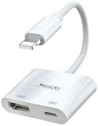 Cablu adaptor multiport audio-video conector compatibil Apple la HDMI mama si Lightning mama 4.5x3.3x1.1cm Alb