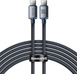 Cablu de date si incarcare conectori USB Type-C la USB Type-C Crystal Shine 2.4A 100W Fast Charge 2 m lungime Negru 