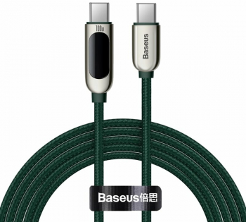 Cablu de incarcare si transfer date USB Type-C la USB Type-C Data Cable Display 100W Fast Charge 2m lungime textil Verde 