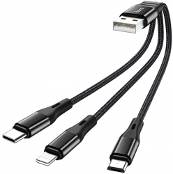 Cablu Incarcare si Transfer Date 3in1 USB-A Compatibil Lightning Aluminiu Type-C Micro-USB 12W 2.4A 0.25m C217 Negru 