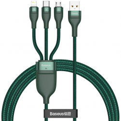 Cablu Incarcare si Transfer Date USB Compatibil Lightning Aluminiu Micro-USB Type-C 66W Lungime 1.2m C411 Verde 