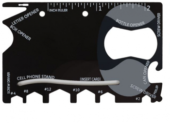 Card multifunctional 18 in 1 deschizator de conserve sticle rigla taietor de hartie 81 x 55 x 1 5 mm otel Negru 