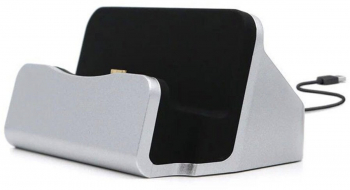 Dock pentru incarcare Micro USB inclusiv cablu dock cu iesire USB in varianta SILVER 