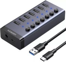 Hub cu 7 porturi USB 3.0 indicator LED Negru 