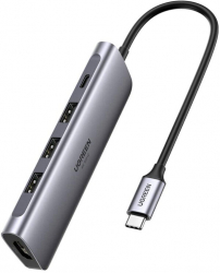 Hub de incarcare si transfer date conector USB Type-C 3xUSB A 3.0 1xHDMI 4K2K60HZ PD 100W 176x98x18mm Gri 