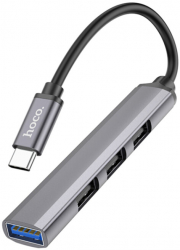 Hub de incarcare si transfer date conector USB Type-C la USB A 3.0 si 2xUSB A 2.0 85x16x8.8mm aluminiu Gri